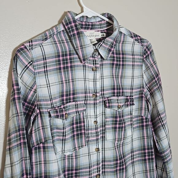 H&M L.O.G.G. Plaid Long Sleeve Cotton Shirt Sz 6 - Picture 3 of 10